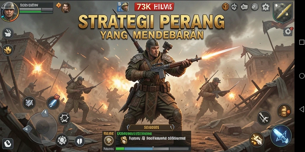 Screenshot gameplay menunjukkan strategi pertempuran yang mendalam.