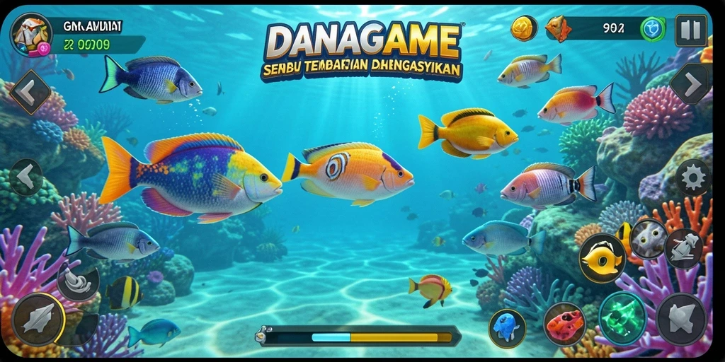 Screenshot utama DANAGAME menampilkan aksi menembak ikan yang seru.