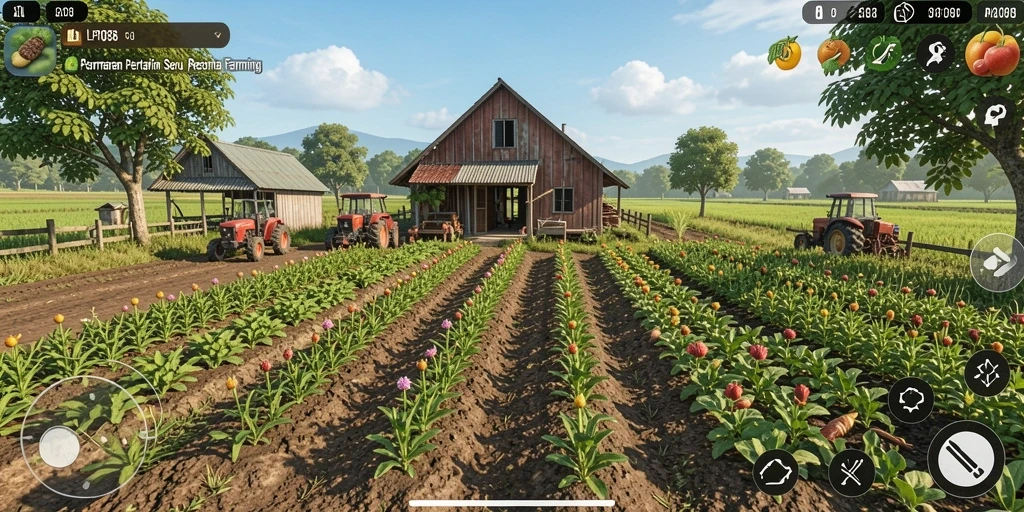 Screenshot gameplay LPO88 menampilkan aktivitas bertani yang menyenangkan.