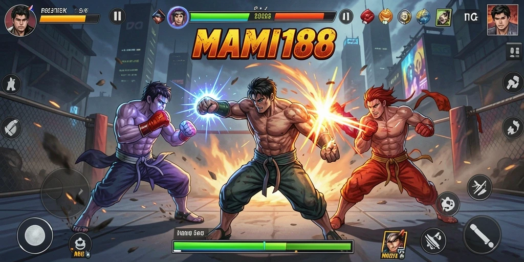Tampilan gameplay seru dalam MAMI188 dengan pertarungan karakter yang intens.