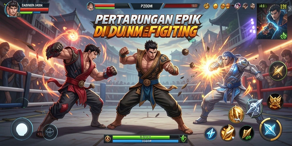 Gameplay pertarungan epik dalam P200M yang penuh aksi.