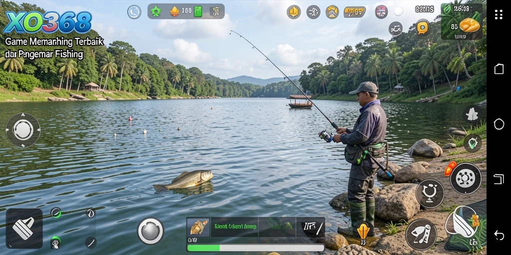 Screenshot gameplay XO368 menampilkan momen seru saat menangkap ikan.